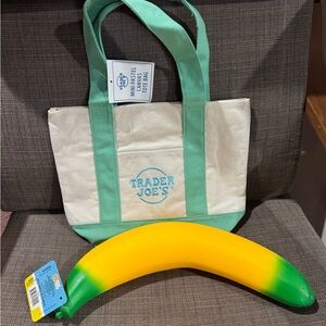 Trader Joe's Mini Canvas Tote Bag in Green + Sunny Days Squeezy Banana